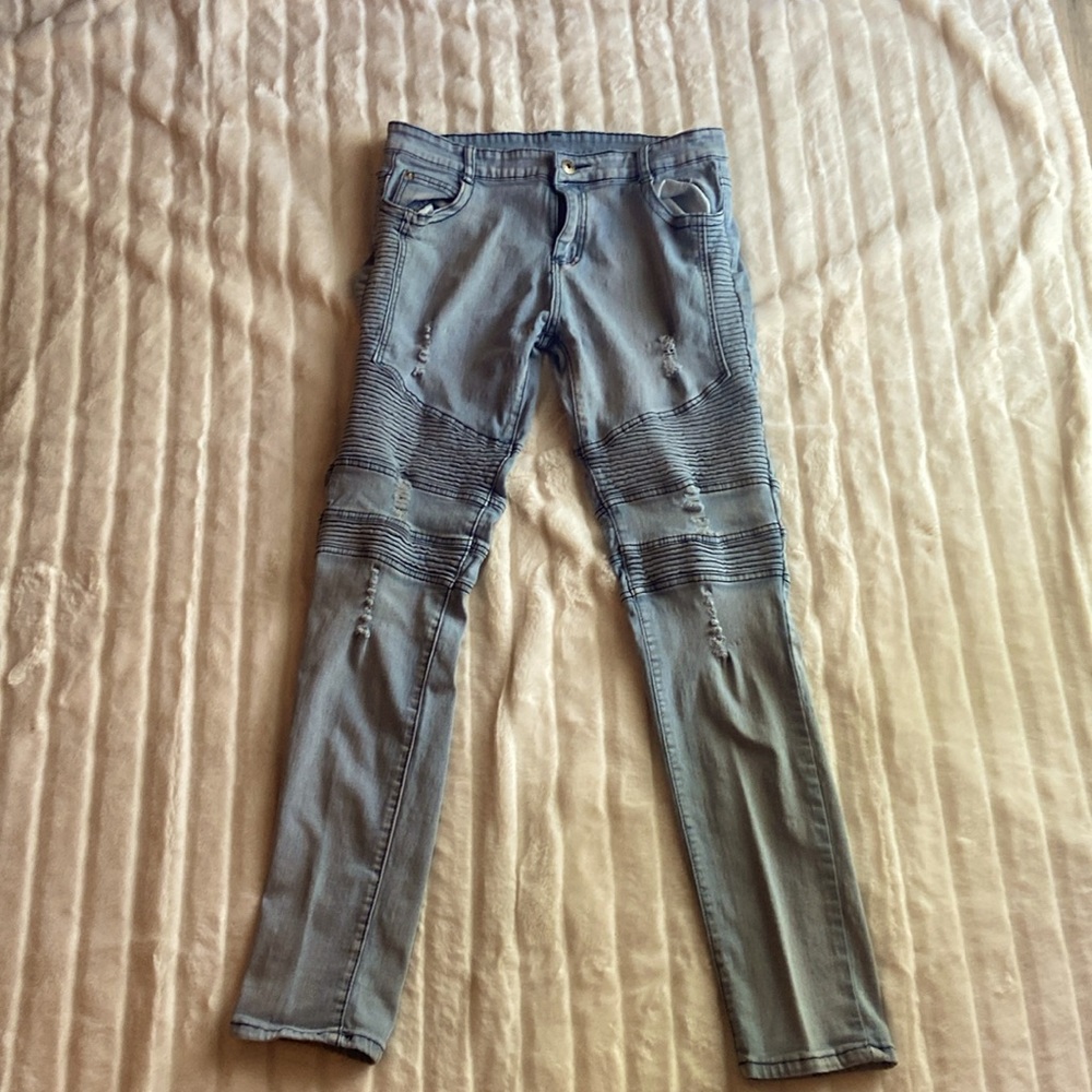 Indie textured blue jeans